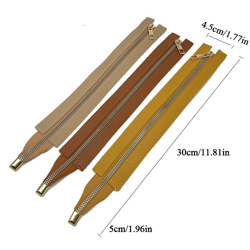 30cm Replaceable DIY Sewing Leather Zipper Useful For Crochet Bag Hardware Soild Zipper Sewing Accessory Handbag Leather Zipper