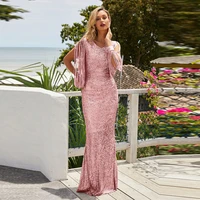 dropshipping summer bodycon emo birthday women 2022 designer v neck long sleeve sequined floor length sparkly gold party dresses