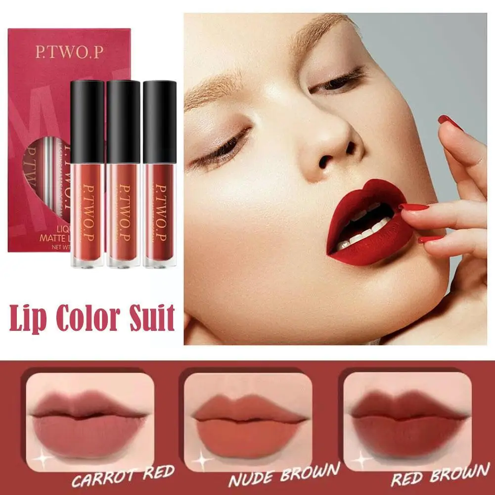 

3Pcs P.TWO.P Liquid Lipstick Set Matte Velvet Long-Lasting Waterproof Makeup Kit Lip Tint Non-Marking Cosmetic P3F7