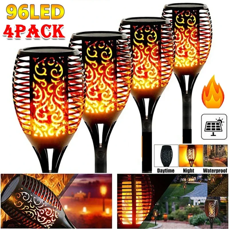 

1~4Pack 96LED Solar Lights Outdoor Flame Flickering Torch Waterproof Night Lamp Garden Decoration for Lawn Path Yard Patio Floor