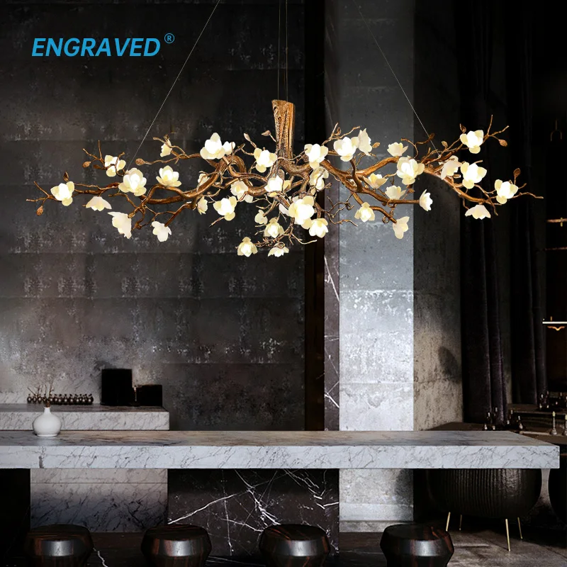 

Chinese Style Flower Chandelier for Living Room Dining Table Kitchen Island Ceramic Lamp Indoor Decoration Lighting Fixture