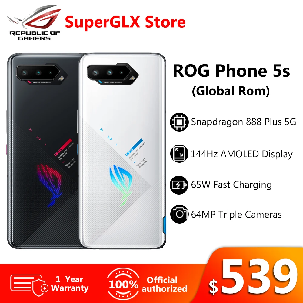Asus-teléfono móvil inteligente 5G Rom Global, Smartphone con pantalla de 144Hz, Snapdragon 888 Plus, carga rápida de 6000mAh, 65W, 5G, 5S