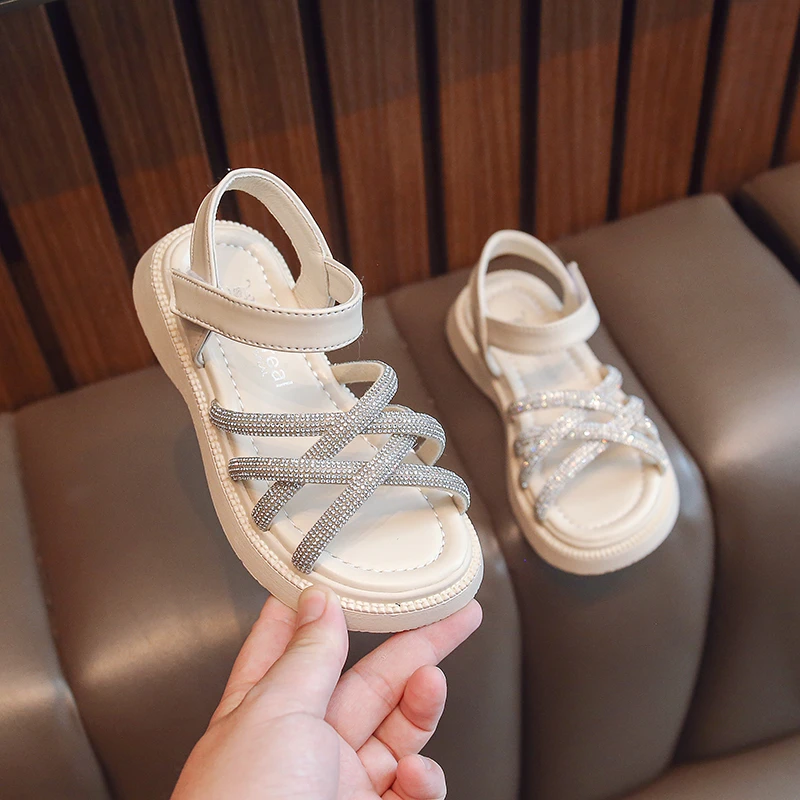 Сандалии Детские универсальные со стразами Модные Босоножки с открытым носком