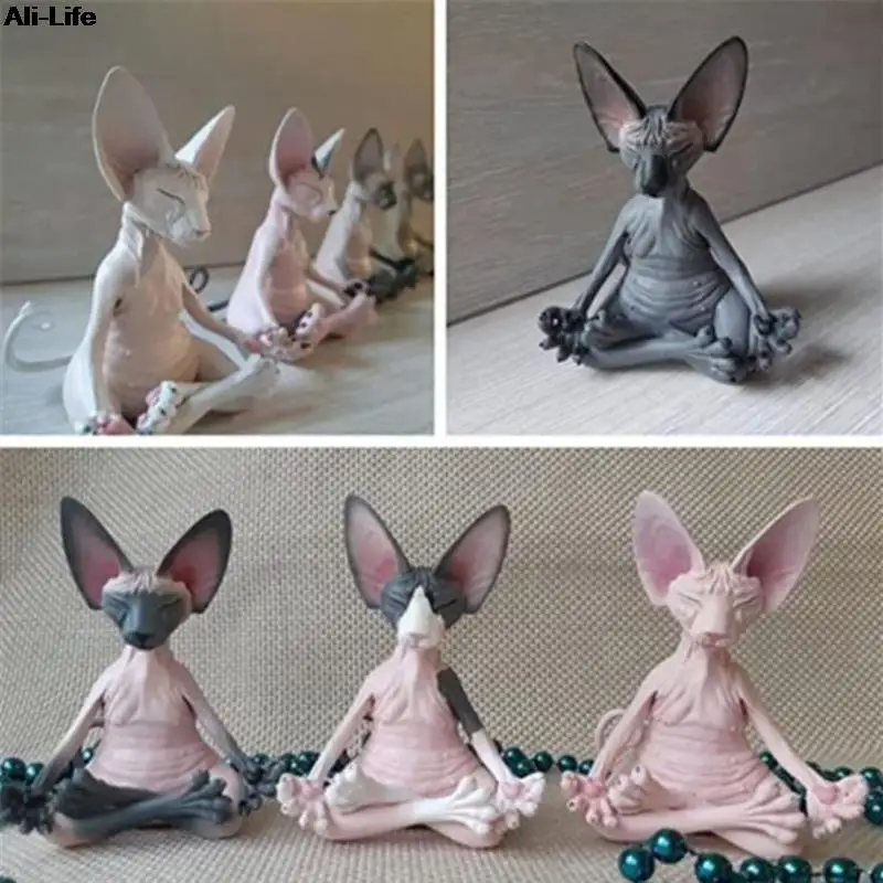

Коллекционные фигурки Sphynx Cat, медитация, миниатюрная статуэтка Будды, кошка, модель животного, кукла, игрушки, фигурка кошки без волос, домашний декор