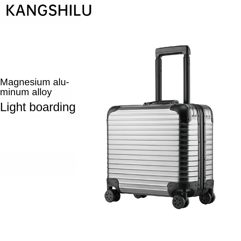 KANGSHILU 18-inch New All Aluminum Magnesium Alloy Boarding Box Small Luggage Women Trolley Suitcase Business Silent Password