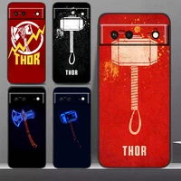 marvel mjolnir phone case for google pixel 7 6 pro 6a 5a 5 4 4a xl 5g black shockproof silicone tpu cover
