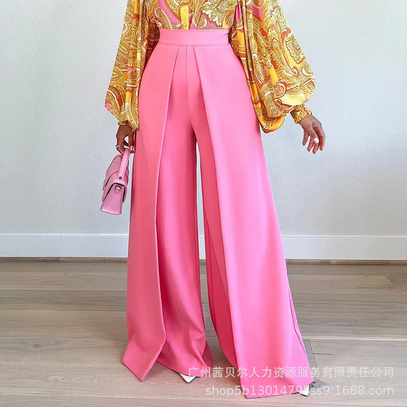 

Women's Pants Trousers Spring and Autumn Fashion Loose Wide Leg Pants Women's Casual Elastic High Waist Solid Color Pants