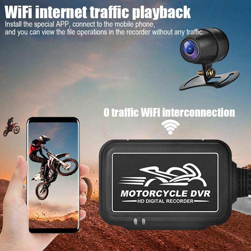 Motorcycle Driving Recorder No Screen Front and Rear Dual 1080P Cameras Built-In Wifi Waterproof Gps Parking Monitoring enlarge