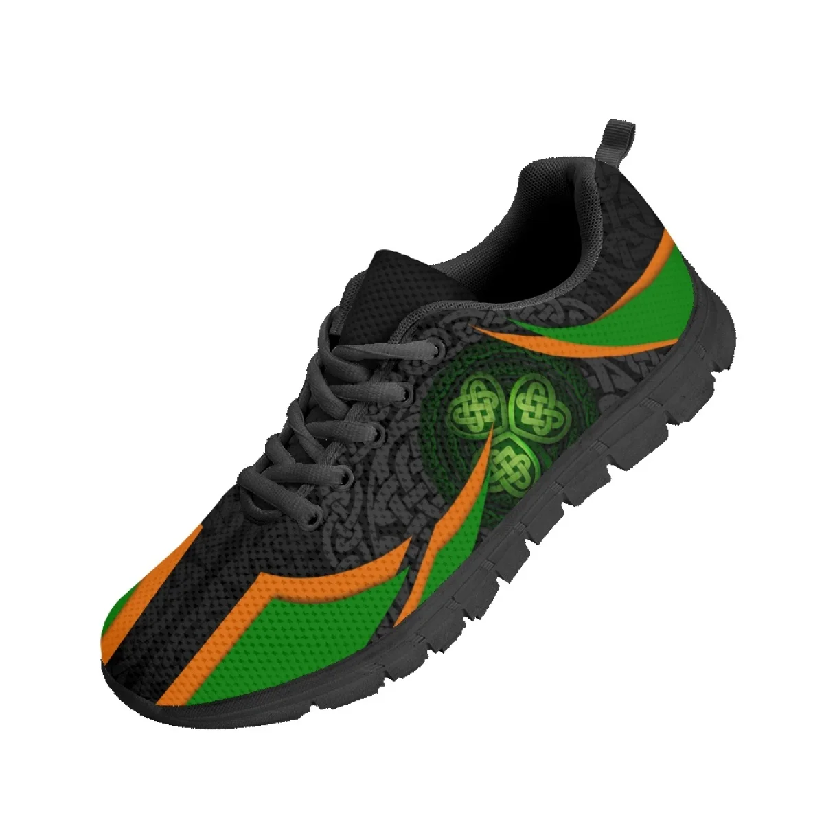 Saint St Patricks Day Shamrock Print Lace-up Sneakers Casual Mesh Soft-Soled Shoes For Teenagers Running Breathable Flats Shoes