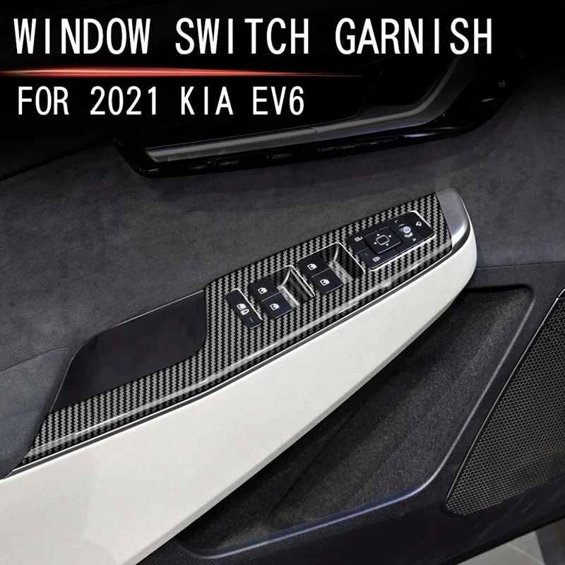 

Car Carbon Fiber Window Glass Lift Button Switch Cover Trim Door Armrest Panel for KIA EV6 2021 2022 LHD