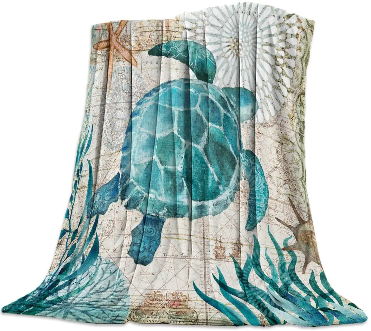 

Flannel Fleece Throw Blanket for Couch Underwater World Sea Turtle Nature Watercolor Blanket Super Soft Cozy Plush Blanket