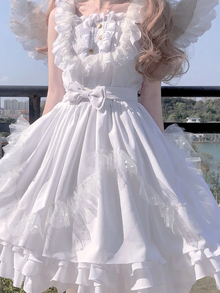 

Lace Pure Color Lolita Party Dress Style Women Kawaill Sleeveless French Strap Dress 2023 Summer Japanese Vintage Dress Elegant