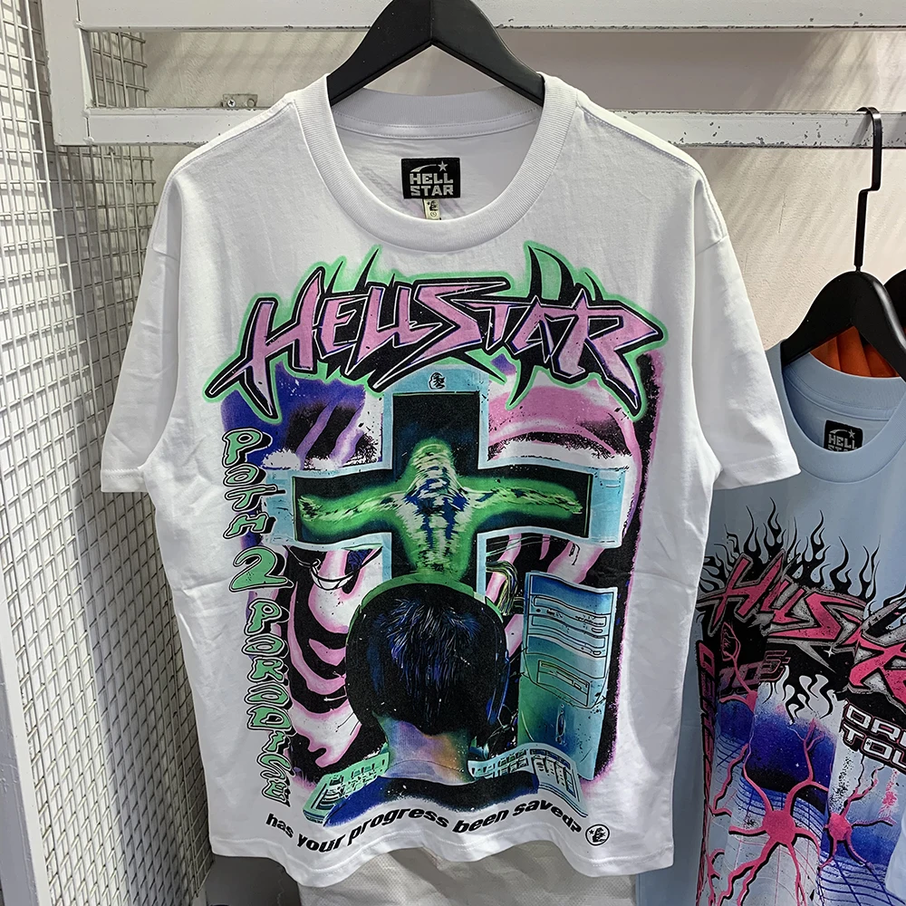 

Vintage Hellstar Studios Tshirts Graphic Letter Print Short Sleeve Top Tees Rock Hip Hop T-Shirt for Men Women Fashion Y2K Tees