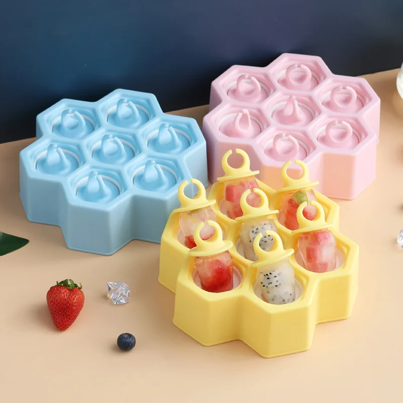 

7 Cavities Ice Pop Mold BPA Free Non-Stick Silicone Honeycomb Ice Cube Mould Ice Cream Ball Maker for Home Baby Feeding