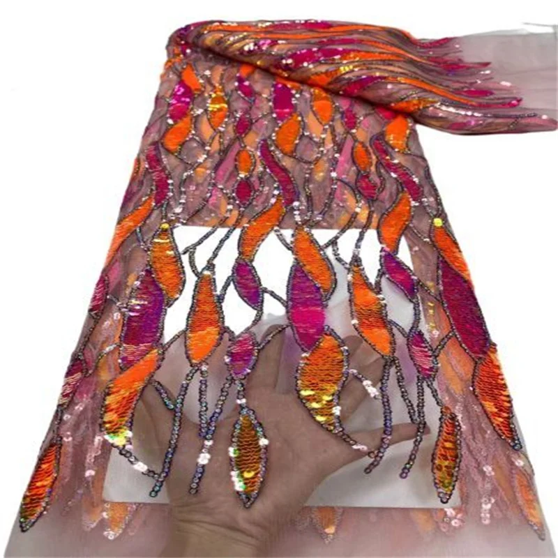 

High Quality African Lace Fabric Multicolor French Net Embroidery Tulle Lace Fabric For Nigerian Wedding Party Dress