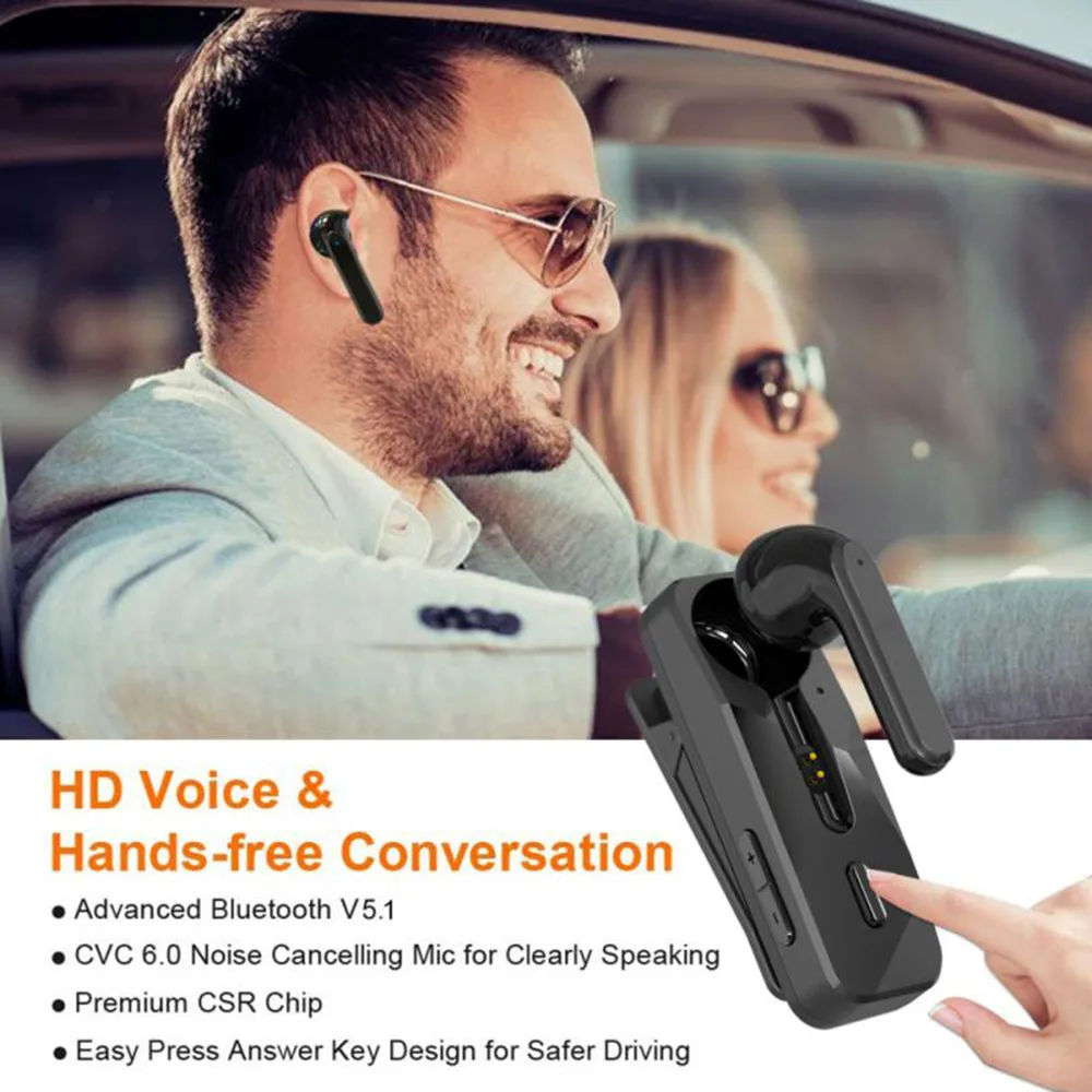 Wireless Bluetooth 5.1 Earphones One Ear Business Headset With Microphone Sports Hook Handsfree Headphone Earbuds For Drive