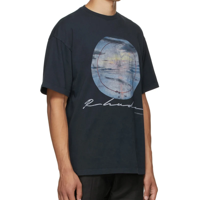 

Best Quality RHUDE Sunset Vintage Print High Street Casual Short Sleeve T-shirt Black SMLXL Size Mens T Shirts