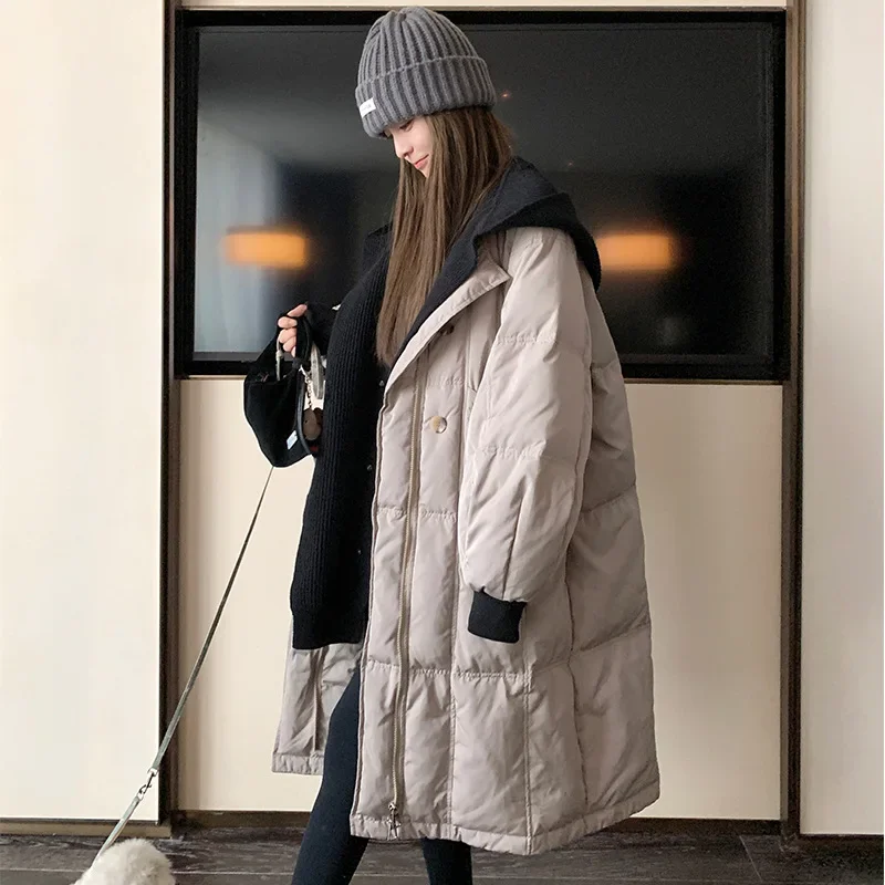 Женская зимняя утолщенная куртка с хлопковой подкладкой из двух частей вязаная