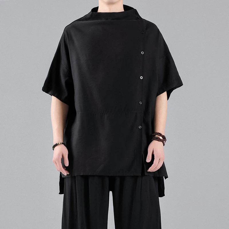 

Men Summer Cotton Linen T Shirt Male Chinese Style Short Loose Sleeve T-shirt Solid Color Linen Tshirt Tops Black White 5XL