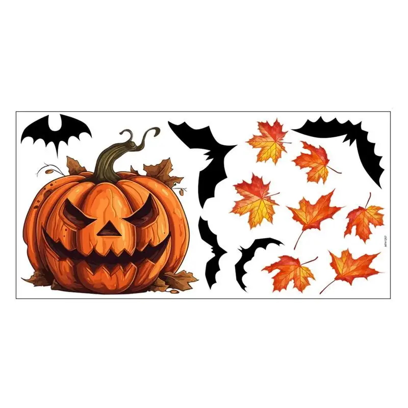 

Bat Window Stickers Halloween Stickers Self-Adhesive Window Decoration Decals 11.8x23.6inch Pumpkin Bat Maple Leaf Stickers