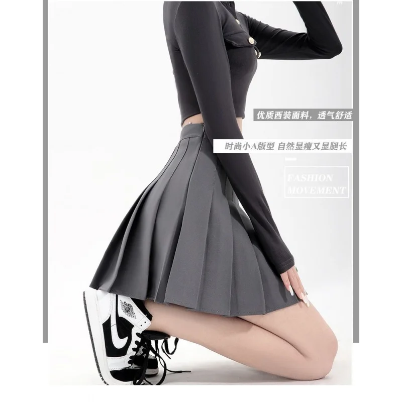 Gray Pleated A-line Skirts Women's Slim breathable mini skirt 2023 summer JK Skirt High Waist short skirt