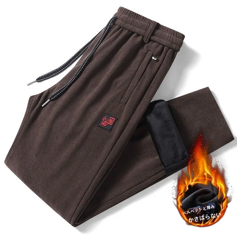 Китайские осенние и зимние утолщенные вельветовые спортивные штаны на флисовой