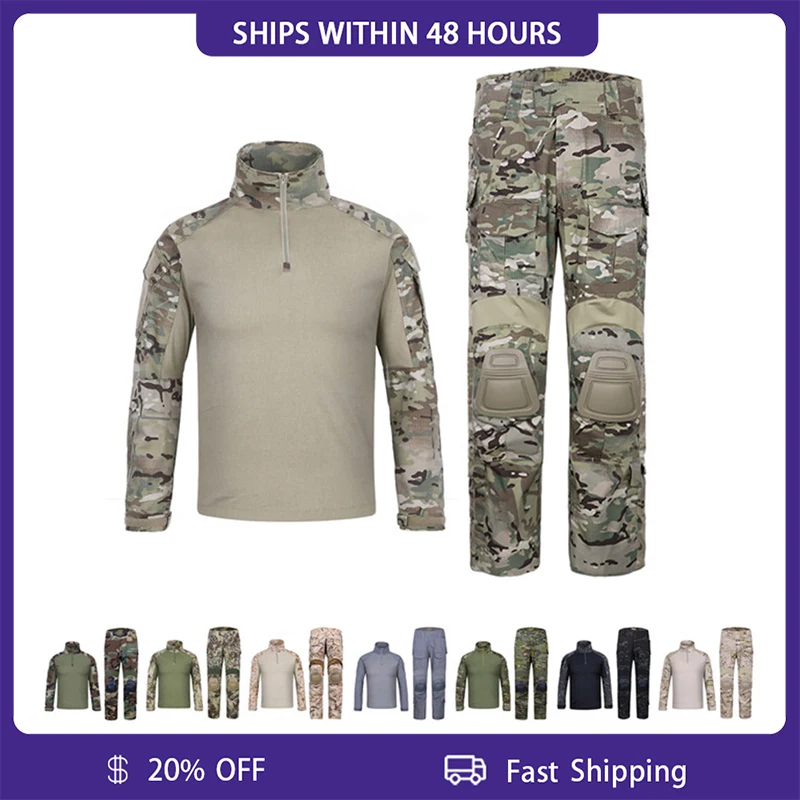 

EmersonGear G3 боевая униформа тактическая BDU камуфляжная рубашка и брюки для военных страйкбола охоты с наколенниками Мультикам