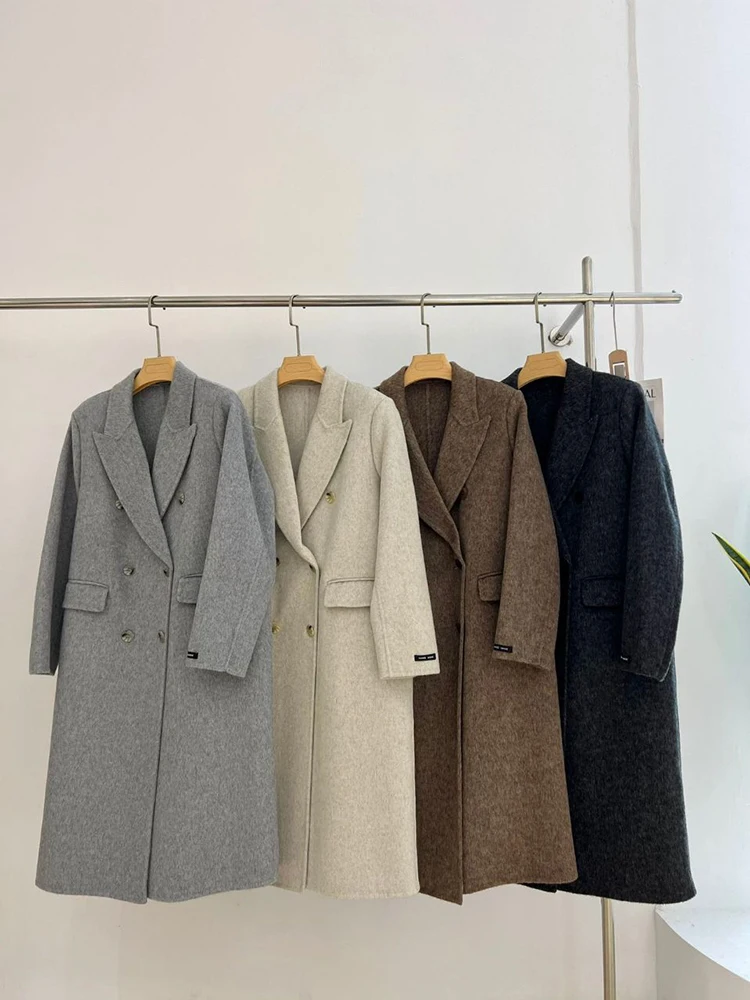 IEQJ элегантное женское шерстяное пальто с зубчатым воротником свободное