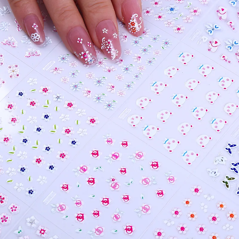 30 Sheets/set Children's Nail Sticker 3D Nail Sticker New Japanese Small Fresh Flower Manicure Applique Net Red Nail Sticker images - 6