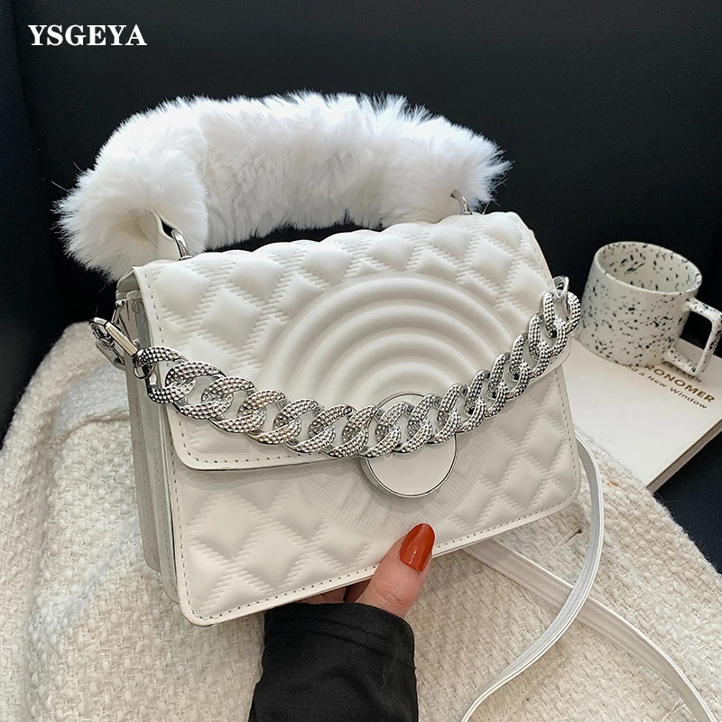 

Luxury Thick Chains Shoulder Bag For Women PU Leather Messenger Bag Fashion Lozenge Flap Small Crossbody Square Bag