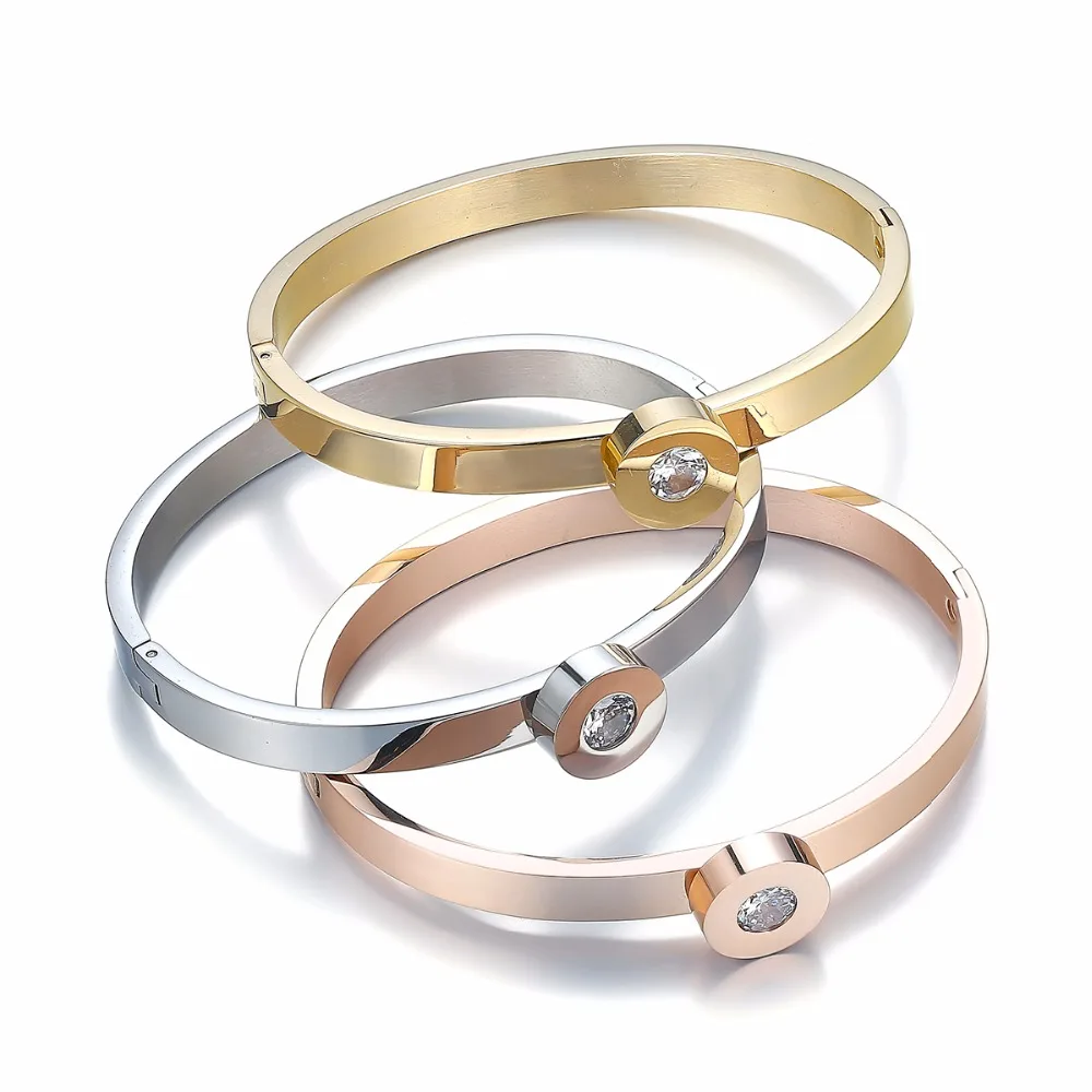 

Classic Crystal Rhinestone Stainless Steel Dubai Gold Color Bangle & Bracelet For Women Gifts Roman Numeral Wristband Jewelry