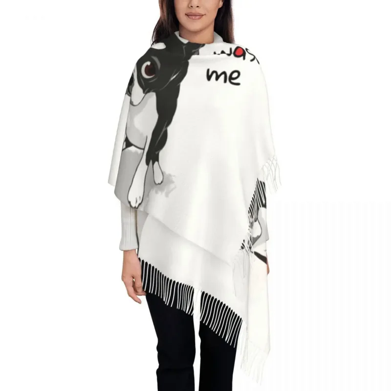 

Женский шарф с бахромой Boston Terrier, Длинная зимняя теплая шаль унисекс с рисунком собаки