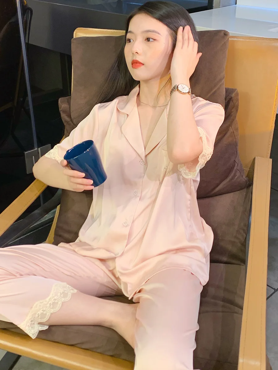 Women's Pajamas Spring Autumn Ice Silk Three-piece Suit In Winter 2022 New Advanced Ins Silk Housewear Suit Sleepwear Nightwear