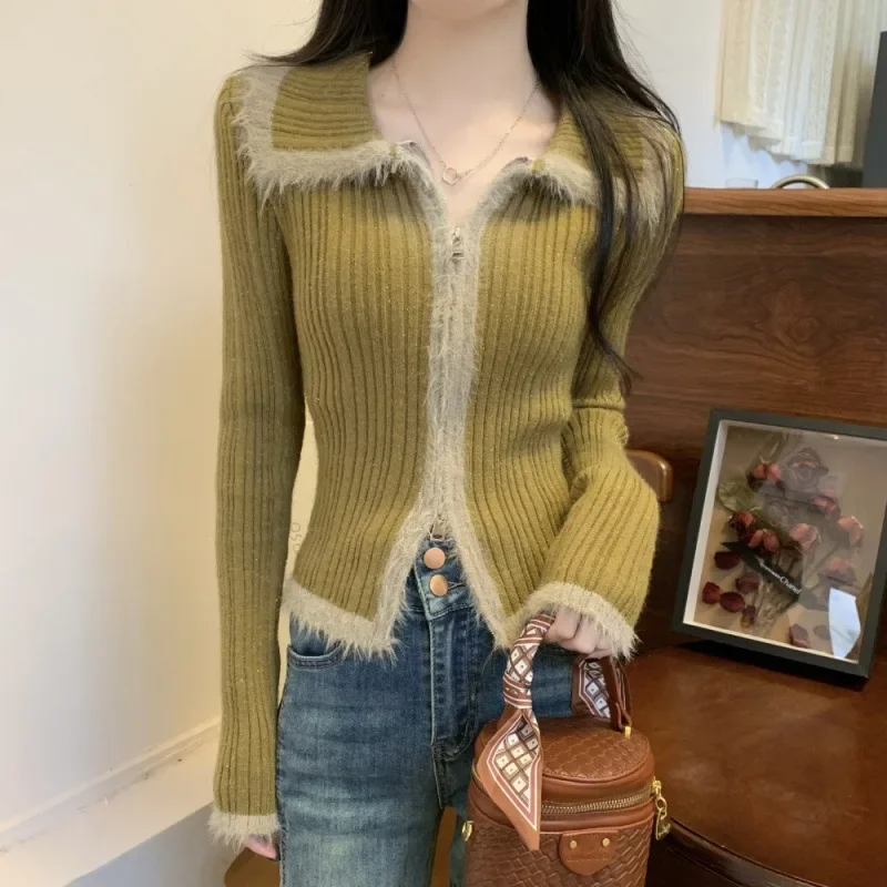 Вязаный базовый слой с цветными блоками женский осенне-зимний винтажный свитер