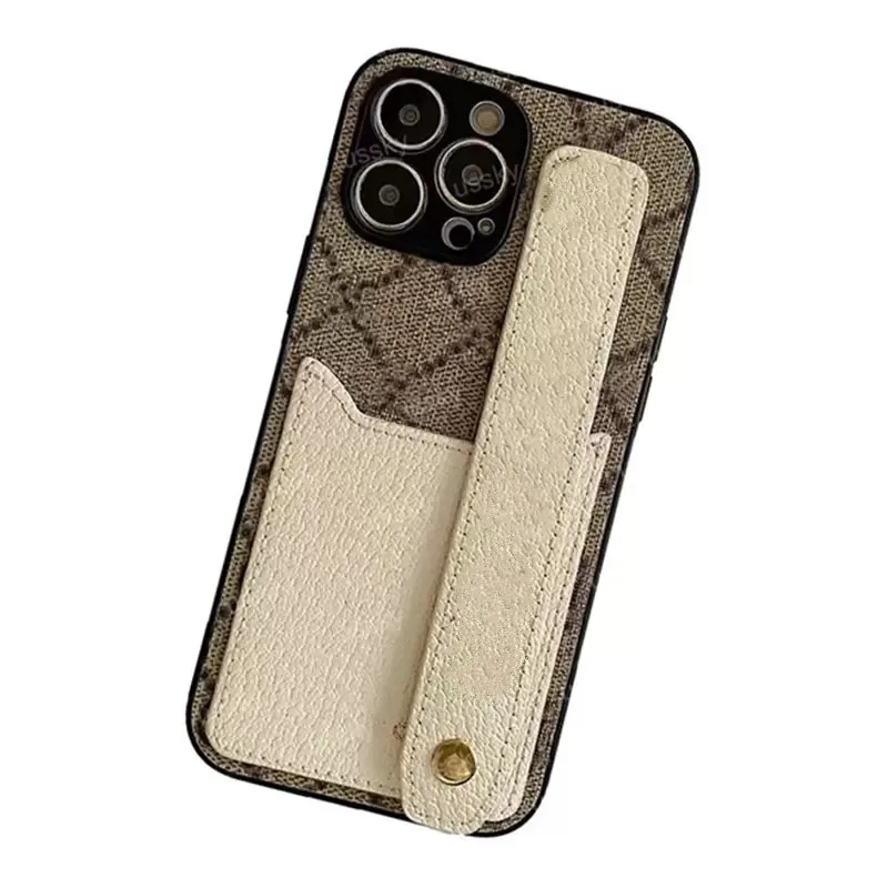 

Luxury Brand Design Personalized Letters Holding Strap Leather Phone Case For iPhone 13 12 11 Pro Max X XS Phone Cover