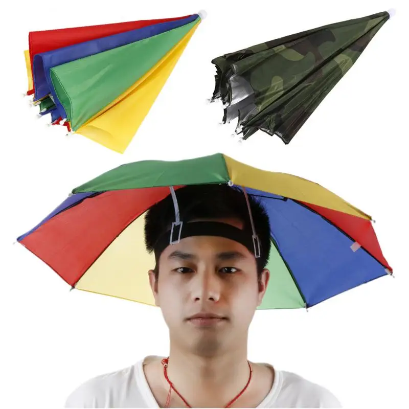 

Portable Outdoor Sports 55cm Umbrella Hat Cap Folding Women Men Umbrella Fishing Hiking Golf Beach Headwear Handsfree