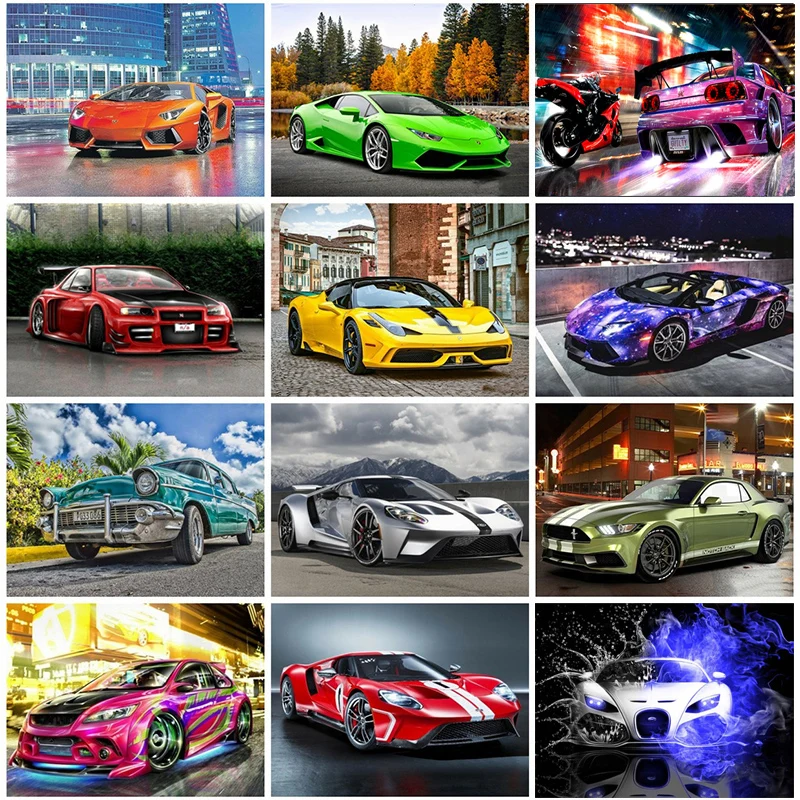 

5d алмазная живопись, полностью круглая Алмазная вышивка, спортивный автомобиль, пейзаж, вышивка крестиком, рукоделие, стразы, искусство, под...