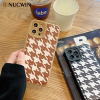 luxury leather lattice phone case for iphone 11 12 13 pro max x xr xs 8 7 plus love heart painting camera protection soft cover