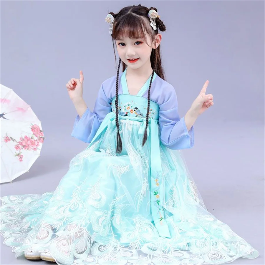 Платье Hanfu для маленьких девочек Детский новогодний костюм китайский старинный
