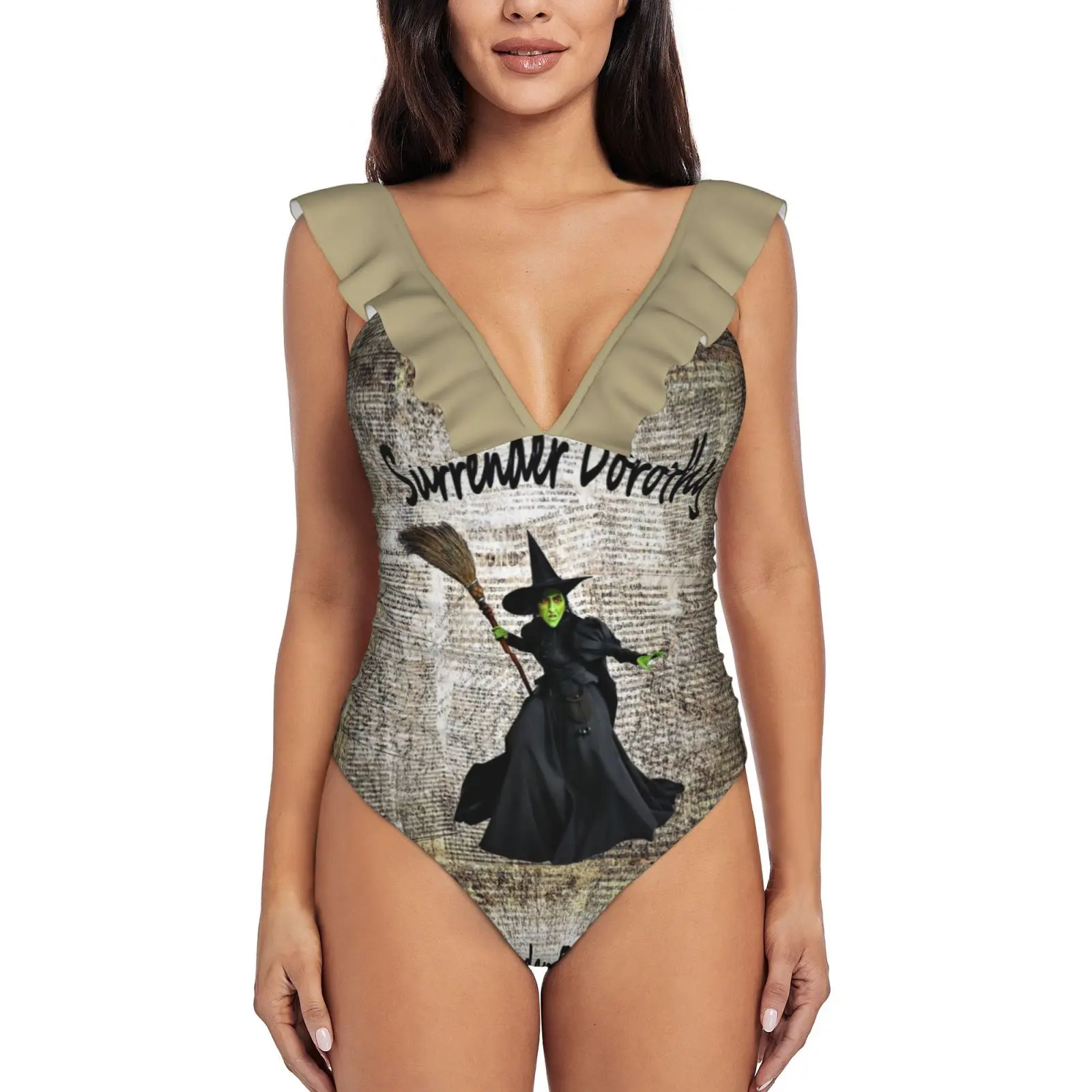 

Спуск Dorothy Bad Witch Oz Цифровой смешанный медиа Монокини новый сплошной купальник с рюшами Женский сексуальный купальник женский Принт