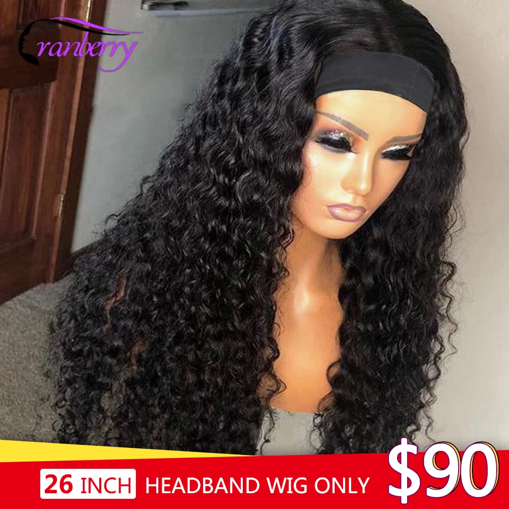 Cranberry Hair Deep Wave Headband Wigs Peruvian Human Hair Wigs For Women Full Machine Made Headband Wig No Glue No Sew In