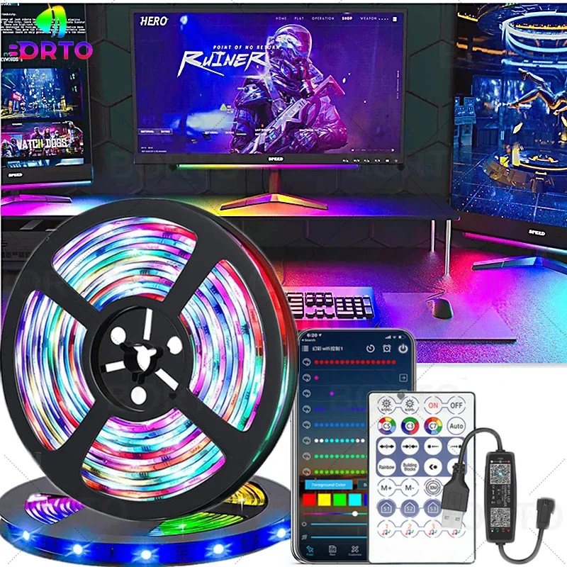 

30M LED Strip Lights Neon Light RGB 5050/RGBIC WS2812B Flexible Luces Luminous Bluetooth Controller TV BackLight Room Decoration