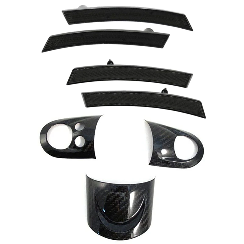 

New4pcs Amber Red Led Side Marker Light & 3Pcs Carbon Steering Wheel Cover Trim Stick Cover Moulding