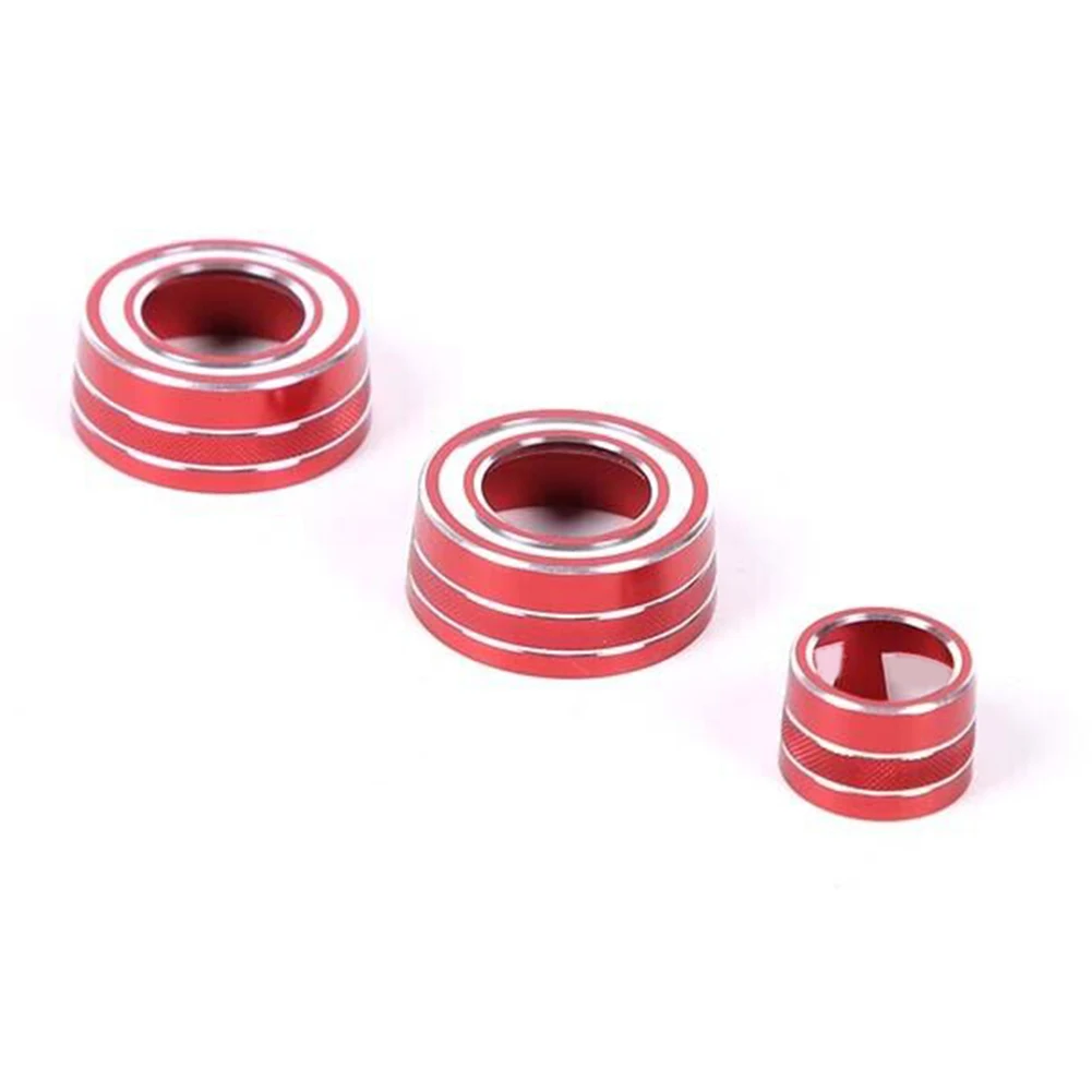 

3* 3PCS Knob Button Ring Cover Trim Gear Shift Knob Head Cover Red Rust-proof Scratch-resistant Trim Ring Alloy