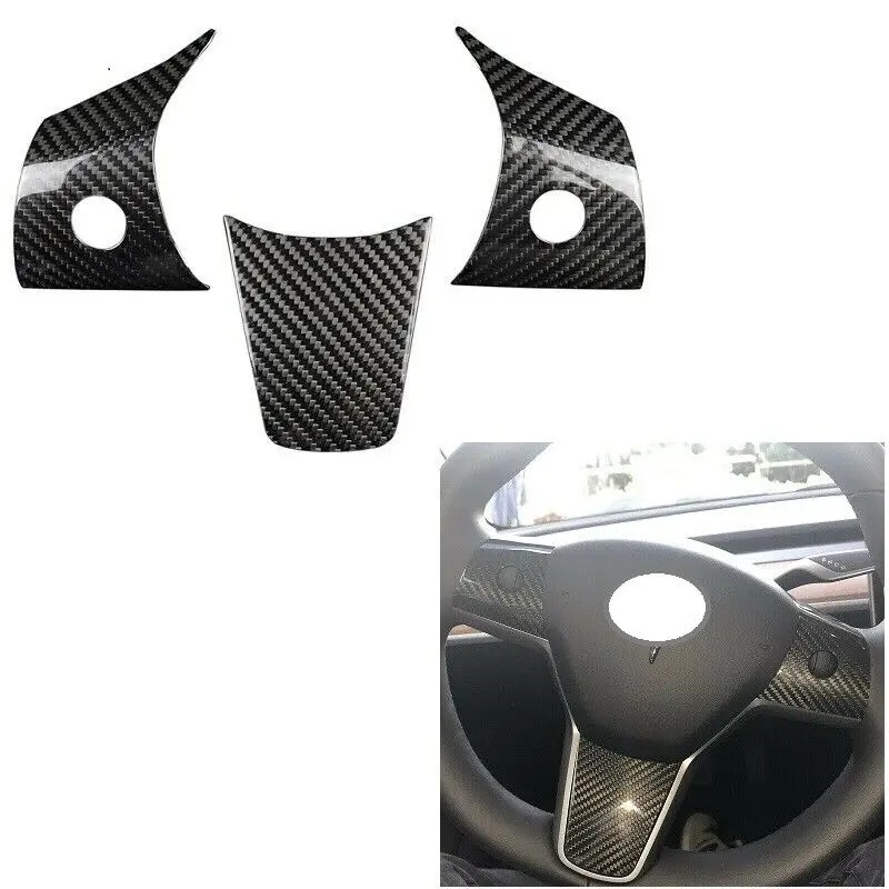 

Dry Carbon Fiber Car Steering Wheel Trim Stickers for Tesla Model 3 Y