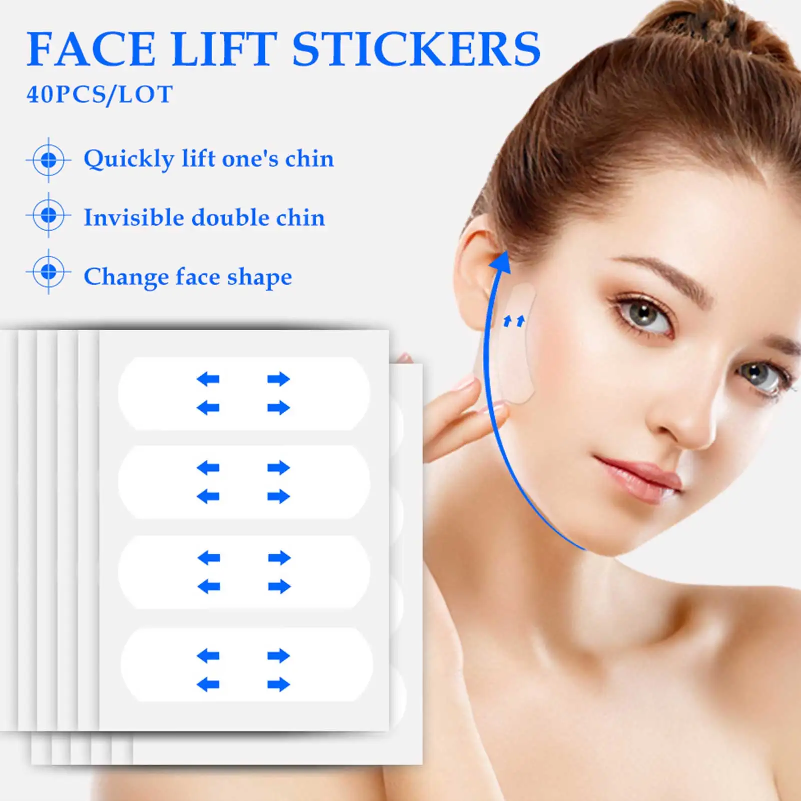 

40Pcs/10Sheets/Pack Waterproof V Face Makeup Adhesive Tape Face Lift Tape Invisible Thin Face Lifting Sticker Foe V Face Makeup