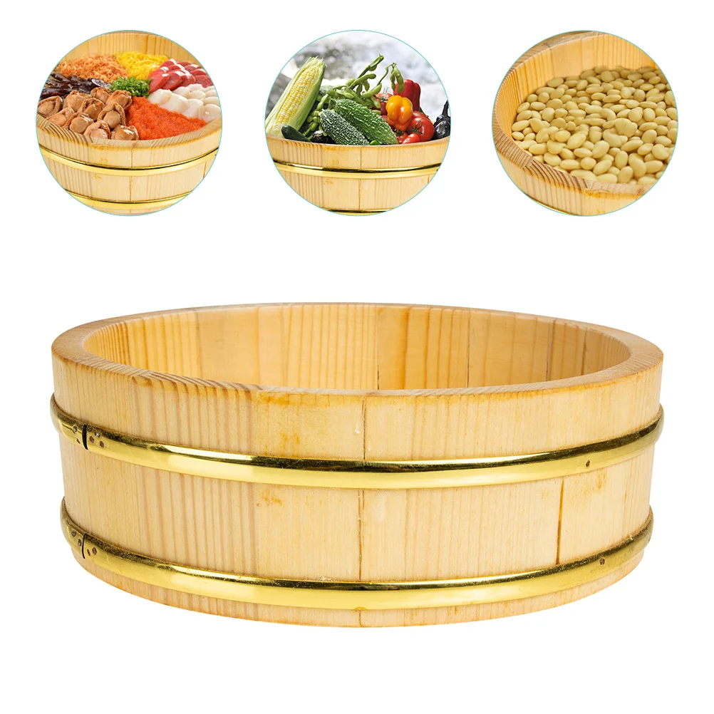 

Rice Sushi Bowl Wooden Tub Bucket Mixing Oke Japanese Hangiri Box Small Woodserving Container Steamed Cooling Bowls Making