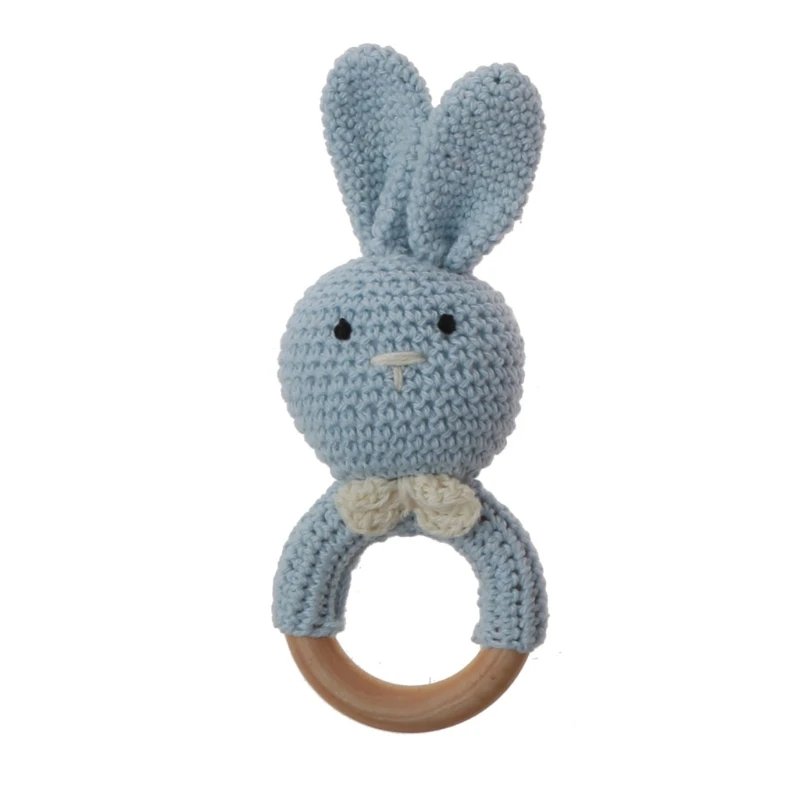 

Knitted Bunny Teething Pain Relief Toy for Newborn Baby Wooden Teether Gift