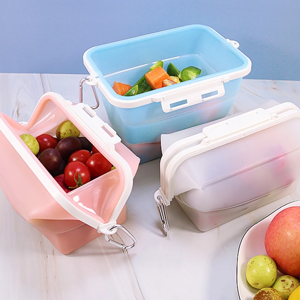 

Reusable Silicone Food Storage Box Fresh-keeping Fruits Vegetable Crisper Foldable Storage Bag Refrigerator Microwave Heating