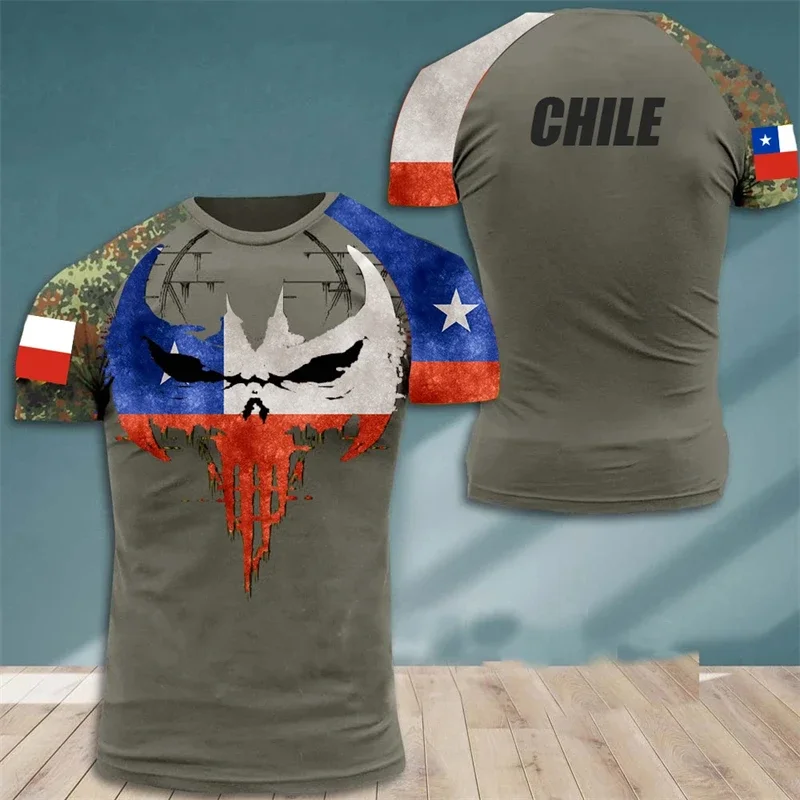 Футболка мужская камуфляжная с 3D-принтом и флагом Чили